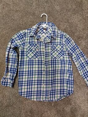 Tea Collection Boys Blue Green Plaid Button-Down Shirt